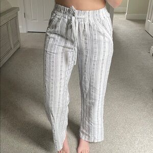 Sienna Sky White and Black Striped Linen Drawstring Straight Leg Pants
